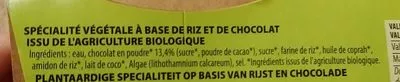 Lista de ingredientes del producto Yaourt végétal au riz chocolat Grandeur Nature 200 g