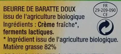 Lista de ingredientes del producto Beurre de baratte biologique doux Le Gall 125 g