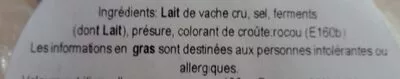 Lista de ingredientes del producto Petit Livarot AOP Père Eugène, FDL 200g