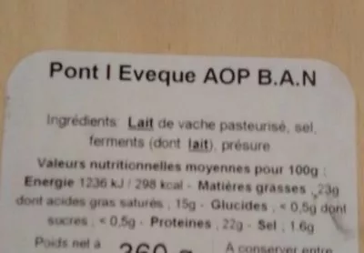 Lista de ingredientes del producto PONT-L'ÉVÊQUE E. Graindorge 