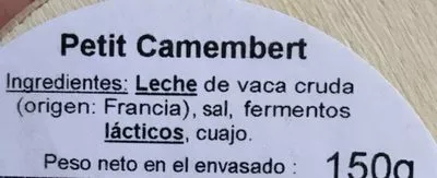 Lista de ingredientes del producto Petit camembert E. Graindorge 150 g