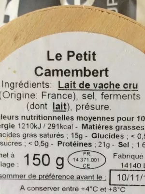 Lista de ingredientes del producto Petit camembert Graindorge 