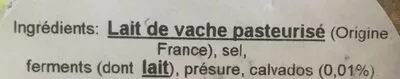 Lista de ingredientes del producto Petit camembert affiné au Calvados Graindorge, E. Graindorge 150g