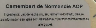 Lista de ingredientes del producto Camembert de Normandie AOP E. Graindorge, Lactalis 250 g