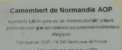 Lista de ingredientes del producto Camembert de Normandie AOP E. Graindorge 250 g