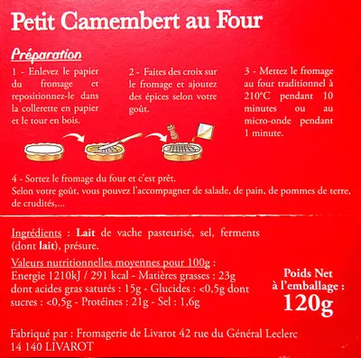 Lista de ingredientes del producto Petit Camembert au Four Graindorge 120 g