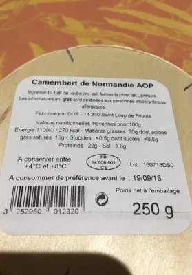 Lista de ingredientes del producto Camenbert de normandie E. Graindorge 250 g