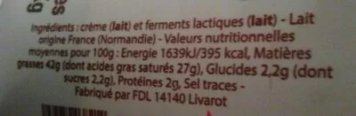 Lista de ingredientes del producto Crème fraîche épaisse E. Graindorge 