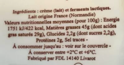 Lista de ingredientes del producto 50CL Creme Fraiche Vallee Auge Graindorge, E. Graindorge 478 g