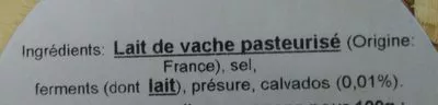 Lista de ingredientes del producto Camembert au calvados, 20%MG Graindorge, Lactalis 250 g