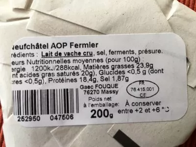 Lista de ingredientes del producto Coeur Neufchatel Graindorge Gaec FOUQUE 200g