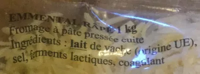 Lista de ingredientes del producto Emmental râpé brins fins Sans marque 1 kg