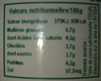 Lista de ingredientes del producto Faisselle bio 35%MG Areilladou 