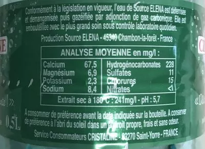 Lista de ingredientes del producto Cristaline pétillante Cristaline 50 cl