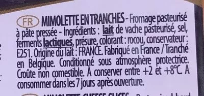 Lista de ingredientes del producto Mimolette Française Isigny Ste Mère 150 g