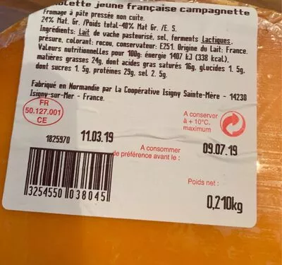 Lista de ingredientes del producto Mimolette jeune francaise  3254550 l