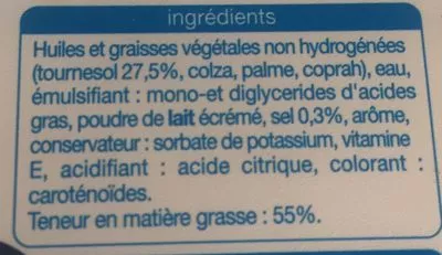 Lista de ingredientes del producto Margarine Tournesol Auchan 500 g e