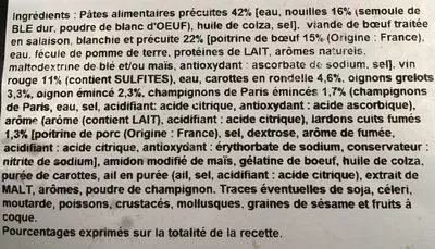 Lista de ingredientes del producto Boeuf bourgignon et pates Auchan Le Traiteur 