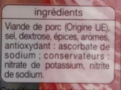 Lista de ingredientes del producto Pancetta italienne Auchan 100 g e