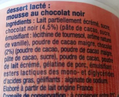 Lista de ingredientes del producto Mousse chocolat noir Auchan 4 * 60 g