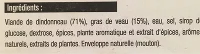 Lista de ingredientes del producto Merguez de Volaille Auchan 750 g