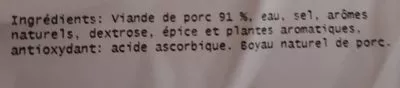 Lista de ingredientes del producto 4 Saucisses de Toulouse Auchan 0,400 kg 