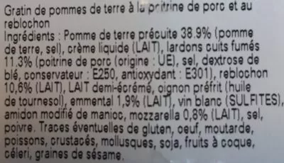 Lista de ingredientes del producto Tartiflette au Reblochon Auchan Le Traiteur 