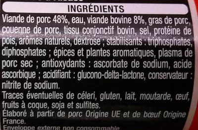 Lista de ingredientes del producto Cervelas d'Alsace Auchan 200 g