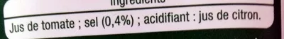 Lista de ingredientes del producto Jus de tomate Auchan, Auchan Production, Groupe Auchan 1 L e