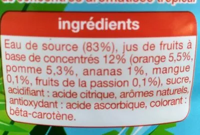 Lista de ingredientes del producto Tropical Auchan 2 l