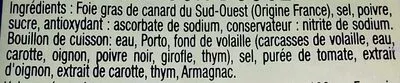 Lista de ingredientes del producto Foie gras canard torchon 180g auchan 180 g