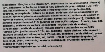 Lista de ingredientes del producto Cassoulet Auchan 1000 g