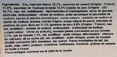 Lista de ingredientes del producto Cassoulet Auchan 100 g