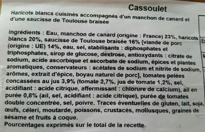 Lista de ingredientes del producto Cassoulet auchan 350 g