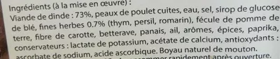 Lista de ingredientes del producto 12 Saucisses de Volaille aux Herbes Auchan, L'oiseau 600 g