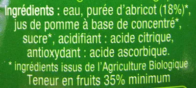 Lista de ingredientes del producto Mon instant Bio Abricot Pressade 80 cl (4 x 20 cl)