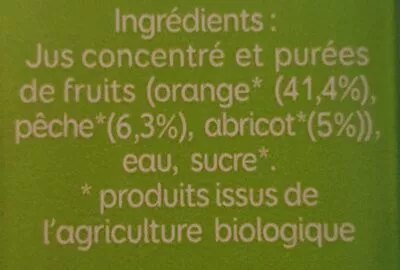 Lista de ingredientes del producto Bio Pressade nectar orange pêche abricot Pressade 