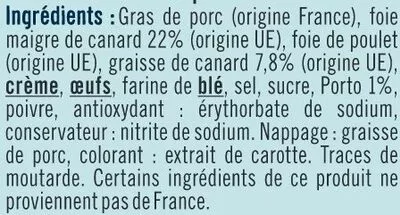 Lista de ingredientes del producto Mousse canard au porto qualité supérieure U 180 g