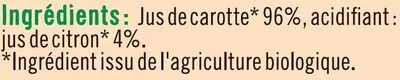 Lista de ingredientes del producto Jus de carottes U Bio,  U 75 cl