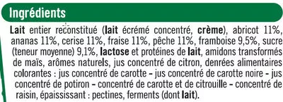 Lista de ingredientes del producto Yaourt aux morceaux de fruits panachés U 12 x 125 g