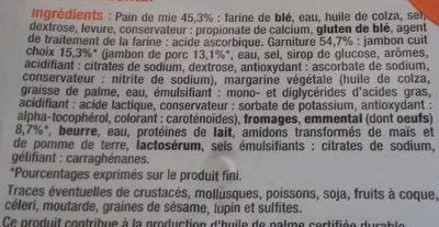 Lista de ingredientes del producto Croque-monsieur élémental maxi U 300 g (2 * 150 g)