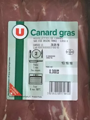 Lista de ingredientes del producto Aiguillette de canard gras U 300 g