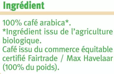 Lista de ingredientes del producto Café moulu du Pérou Max Havelaar U Bio,  U 250 g