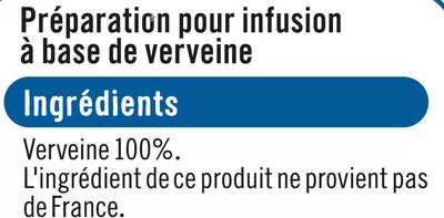 Lista de ingredientes del producto Infusion Verveine U 25 sachets, boîte de 40 g