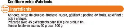 Lista de ingredientes del producto Confiture d'abricot U 1 kg