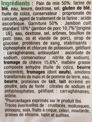 Lista de ingredientes del producto Coque-Monsieur Chèvre U 200 g (2 x 100 g)