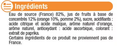 Lista de ingredientes del producto Boisson aux fruits plate orange U 2 l