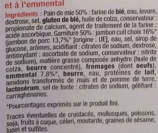 Lista de ingredientes del producto Croque-Monsieur à l'Emmental U 200 g