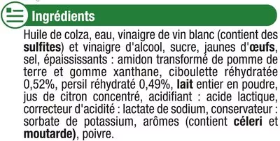 Lista de ingredientes del producto Sauce crudités aux fines herbes U 500 ml