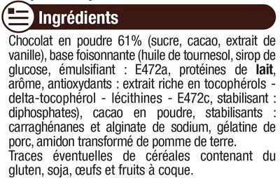 Lista de ingredientes del producto Préparation pour mousse au chocolat U 266 g